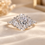 Oval Diamond Engagement Ring with Side Marquise and Round Accent, Lab Grown Diamond Wedding Ring, Propose Ring for Her, Anniversary Gifts