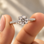 Round Moissanite Pave Engagement Ring with Peekaboo Floral Basket Setting, Minimalist Wedding Ring for Her, Dainty Anniversary Gifts for Her