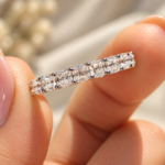 Trellis Prong Set Cushion OEC Moissanite Wedding Band, Old European Cut Moissanite Eternity Band, Anniversary Gift for Her, Comfort Fit Band
