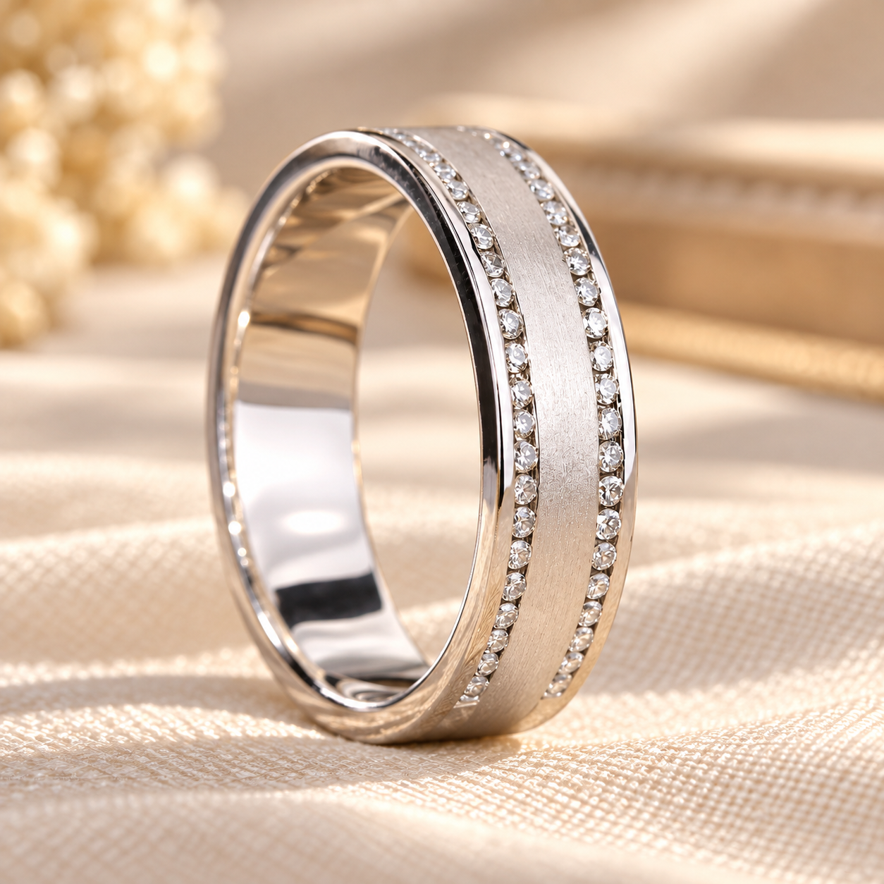 Elegant Double-Row Diamond Band Round Diamond Men's Wedding Band, Lab Grown Diamond Ring for Him, Matte Finish/Channel Setting Band, Birthday and Anniversary Gifts for Him - Image 1