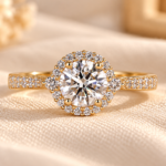 Antique Halo Lab Grown Diamond Engagement Ring: Pave Wedding Band