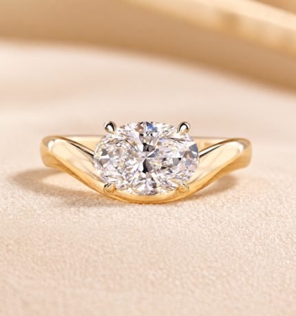 East West Oval Solitaire Lab-Grown Diamond Engagement Ring — front view of the horizontal oval