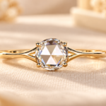 Rose Cut Diamond Engagement Ring Split Shank, Antique Lab Grown Diamond Ring Low Setting, Dainty Promise Ring for Her