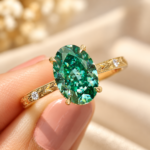 Art Deco Style Oval Moissanite Engagement Ring, Hidden Halo Wedding Ring for Her, Green Moissanite Promise Ring, Anniversary Gifts for Women