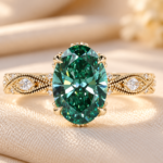 Antique Vintage Green Oval Engagement Ring, Infinity Milgrain Wedding Ring for Her, Handmade Ring by Dimond Vishwa