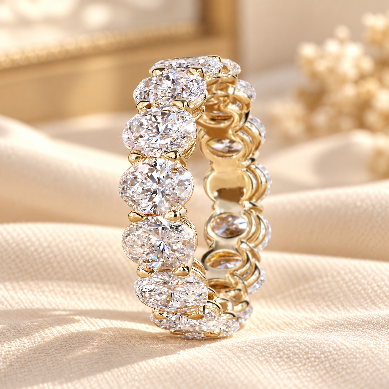 Eternal Gold Diamond Ring Oval Diamond Eternity Band in Shared Prong Setting, Lab Grown Diamond Eternity Wedding Ring, Anniversary Gifts, Basket Set Comfort Fit Band - Image 1