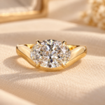 Oval Diamond Curved Engagement Ring Wide Band, Solitaire Lab Grown Diamond Ring, Unique Wedding Ring, Custom Anniversary Gifts for Her