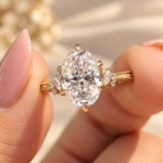Oval Moissanite Vintage Engagement Ring, Tulip Prong Setting Wedding Ring, Art Deco Shank, Handcrafted Wedding Ring for Her, Promise Ring