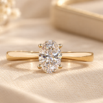 1 Carat Oval Cut Lab Grown Diamond Engagement Ring, Cathedral Setting Solitaire Ring