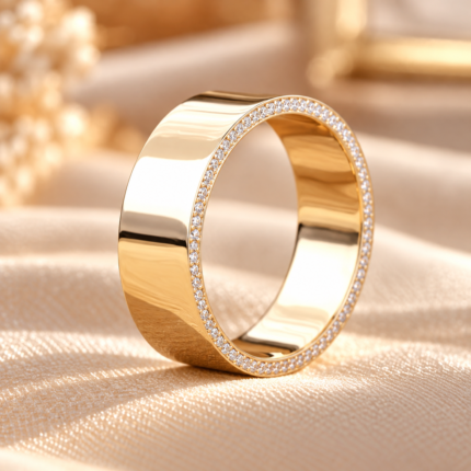 Men's Hidden Diamond Band with Polished 8 mm Profile — angled view of polished band and diamond edge