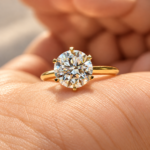 Round Moissanite Solitaire Engagement Ring in Six Claw Prong Setting, Knife Edge Wedding Ring for Women, Yellow/White/Rose Gold Ring for Her