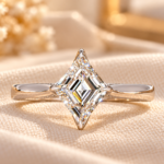2.00Ct Lozenge Cut Diamond Engagement Ring, Tulip Petal Pave Band, Lab Grown Gold Ring, Handmade Jewelry