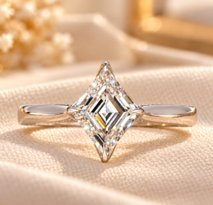 2.00Ct Lozenge Cut Diamond Engagement Ring, Tulip Petal Pave Band, Lab Grown Gold Ring, Handmade Jewelry