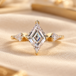 Lozenge and Kite Cut Lab Grown Diamond Ring, Trilogy Engagement Ring, Secure V Shaped Prong, IGI Certified Antique Diamond Wedding Ring