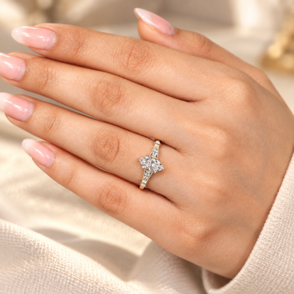 Vintage Marquise Lab-Grown Diamond Ring with Milgrain Band — worn on a hand