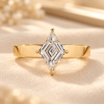 Lozenge Cut Diamond Engagement Ring Cigar Band, IGI Certified Lab Grown Diamond Wedding Ring Compass Setting Tapered Shank, Anniversary Gift