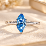 Marquise Cut Blue Lab Grown Diamond Solitaire Engagement Ring in Tulip Basket Setting, IGI Certified Diamond Wedding Ring, Anniversary Gifts