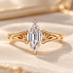 Filigree Style Etched Detailing Hexagon Cut Lab Grown Diamond Engagement Ring, Solitaire Wedding Ring, Handmade Ring by Diamond Vishwa