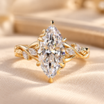 Nature Inspired Engagement Ring in Leaves and Petal Design, Marquise Diamond Wedding Ring for Her, Filigree Design Anniversary Ring