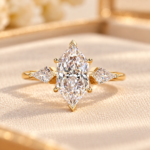 Dutch Marquise with Kite Cut Lab Grown Diamond Ring, Tulip Engagement Ring for Women, IGI Certified Diamond Trilogy Ring