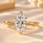 Solitaire Dutch Marquise Engagement Ring, 2 Carat Elongated Lab Grown Diamond Hidden Halo Ring, V-Shaped Prong, IGI Certified