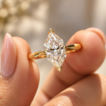 Antique Dutch Marquise Cut Moissanite Solitaire Wedding Ring, V Prong Tapered Shank Engagement Ring for Women, Unique Promise Ring for Her