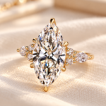 5 Carat Marquise Cut Lab Grown Diamond Ring, Vintage Style Engagement Ring, Gold Statement Ring, Accent Small Marquise and Round Side Stones