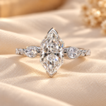 Dutch Marquise Cut Diamond Three Stone Engagement Ring with Sunflower and Moon Design, Side Pear Cut Lab Grown Diamond Wedding Ring for Her