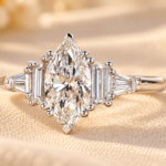 Marquise Diamond Engagement Ring, Accent Trapezoid/Tapered Baguette Cut Lab Grown Diamond, Cluster Wedding Ring for Women, Anniversary Gifts