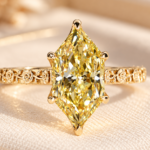 Nature Inspired Engagement Ring in Yellow Dutch Marquise Lab Grown Diamond, Side Rose Etched Detail Wedding Ring for Her, Anniversary Gifts
