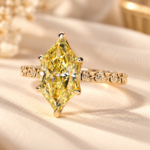 Nature Inspired Engagement Ring in Yellow Dutch Marquise Lab Grown Diamond, Side Rose Etched Detail Wedding Ring for Her, Anniversary Gifts