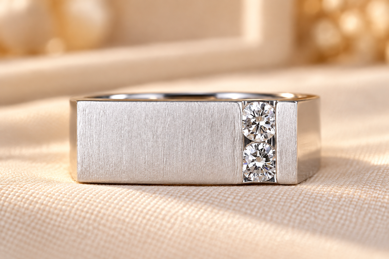Modern White Metal Ring with Diamond Channel Lab Grown Diamond Signet Ring, 0.33 TW Round Cut Diamond Wedding Ring, Men's Wedding Ring, Diamond Engagement Ring, Anniversary Gift for Him - Image 1