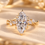Nature Inspired Engagement Ring in Leaves and Petal Design, Marquise Diamond Wedding Ring for Her, Filigree Design Anniversary Ring