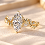 Nature Inspired Engagement Ring in Marquise Lab Grown Diamond, Leaf and Petals Design Wedding Ring for Her, Handmade Ring by Diamond Vishwa