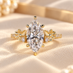 Nature Inspired Engagement Ring, Marquise Cut Lab Grown Diamond Ring, Side Stone Round and Flower Design, IGI Certified Diamond Wedding Ring