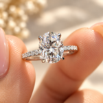 Oval Moissanite Engagement Ring with Pave Setting, Claw Prong Setting Wedding Ring for Her, Anniversary Gift Ring for Women, Handmade Ring