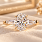 2.70 TCW Oval Three Stone Engagement Ring,Side Tapered Baguettes,Diamond Wedding Ring,Trilogy Ring For Her,Handmade Ring,Rings For Women,CVD