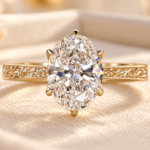 Engraved Oval Cut Lab Grown Diamond Ring, Filigree Handmade Engagement Ring with Tulip Basket Set, Vintage Gold Ring, Hidden Round Diamonds