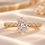 Oval Lab Grown Diamond Engagement Ring, Twisted Pave Band, Yellow Gold Wedding Ring, Bridesmaid Gifts