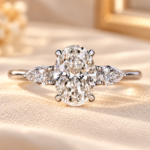 Oval and Pear Lab Grown Diamond Engagement Ring, Three Stone Lab Created Diamond Wedding Ring, Marriage Proposal Ring