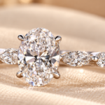 Oval Lab Grown Diamond Engagement Ring, Cathedral Setting Marquise and Round Pave Band, IGI Certified 1 to 3 Carat Oval Cut Wedding Ring