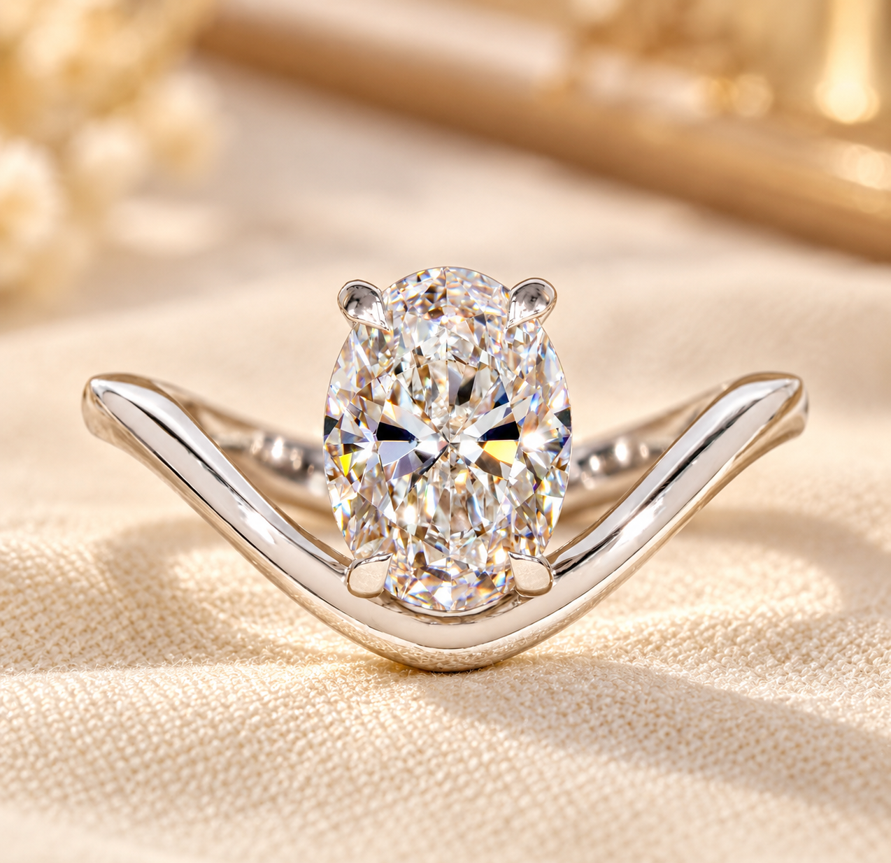 Oval Diamond V-Cut Engagement Ring IGI Certified 1.50Ct Oval Lab Diamond Solitaire Engagement Ring, Conflict Free Wedding Band, Bridesmaid Gifts - Image 1