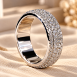 Round Cut Lab Grown Diamond Men's Ring, 4 Row Round Diamond Engagement Ring, Diamond Wedding Ring for Him, Anniversary/Birthday Gift for Him