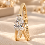 1.00Ct Pear Cut Lab Grown Solitaire Diamond Ring,Split Shank Engagement Ring,Wedding Jewelry,Graduation Gift For Her