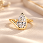Pear Shape Lab Grown Diamond Ring, Solitaire Engagement Ring Bypass Bezel Setting, IGI Certified Diamond Wedding Ring, Anniversary Gift