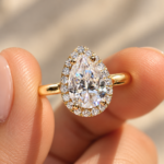 Pear Moissanite Halo Engagement Ring with Comfort Fit Band, Teardrop Moissanite Wedding Ring, Classic Promise Ring for Her, Handmade Ring
