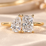 2 TCW Toi Et Moi Pear and Radiant Lab Grown Diamond Ring, Two Stone Engagement Ring, You and Me Promise Ring, Cathedral Setting Ring