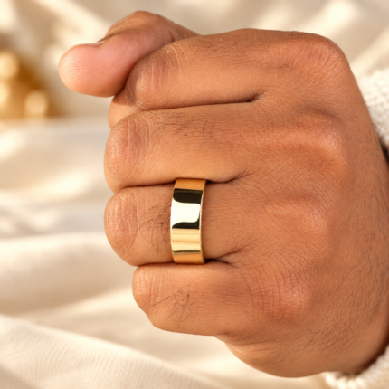 Men's Hidden Diamond Band with Polished 8 mm Profile — worn on a closed hand