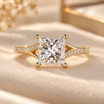 Princess Cut Lab Grown Diamond Ring Split Shank Engagement Ring Cathedral Setting Ring Round Pave Wedding Ring Square Diamond Ring Gifts