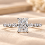 1.00Ct Radiant Cut Lab Grown Diamond Engagement Ring,Marquise Side Stones,Hidden Halo Set,Wedding Ring For Her,Fine Jewelry